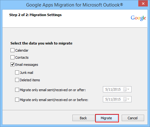 click on migrate button