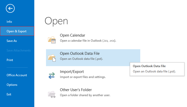 Open outlook to import pst