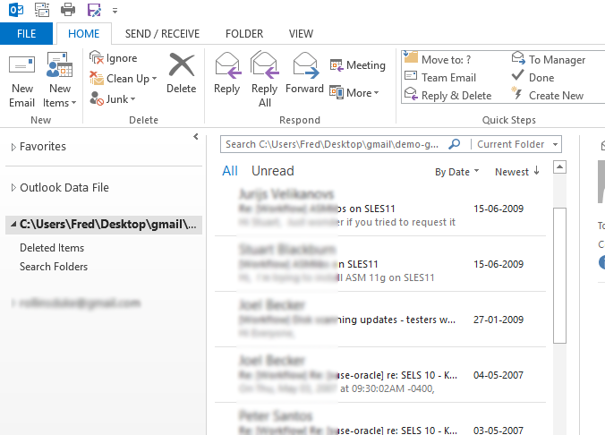 Import Gmail to Outlook 2011 successful