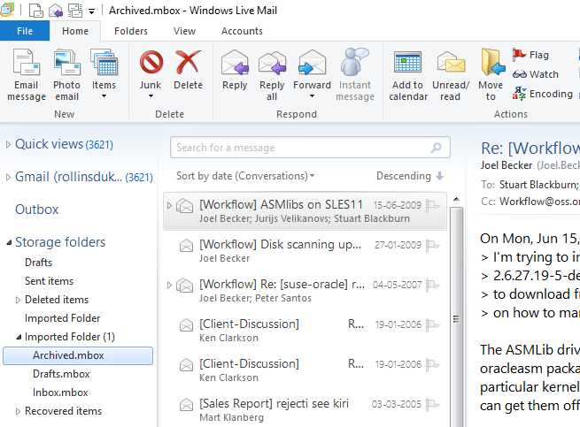 view gmail emails in Windows 10 mail