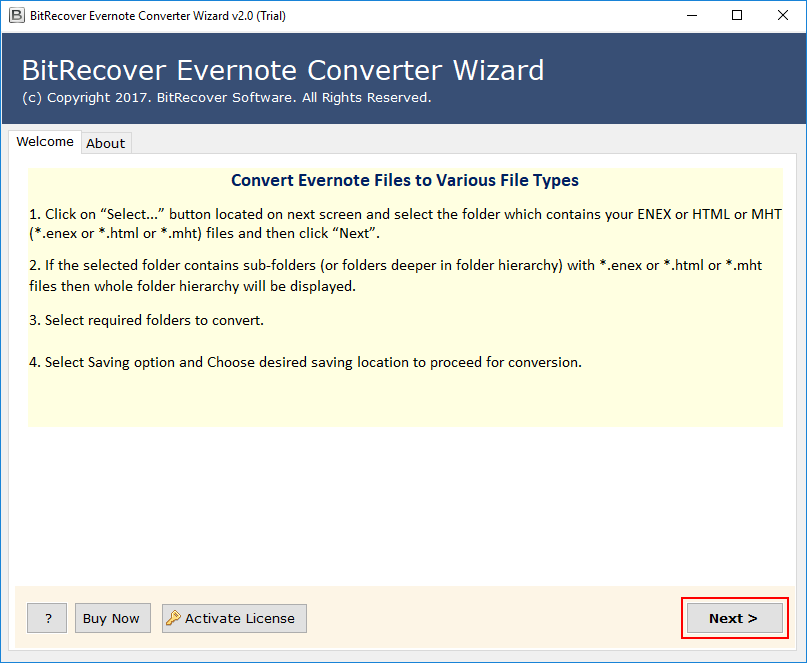 download and launch evernote Converter