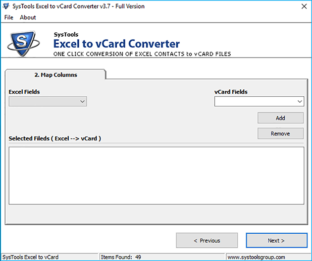 Map excel to vCard