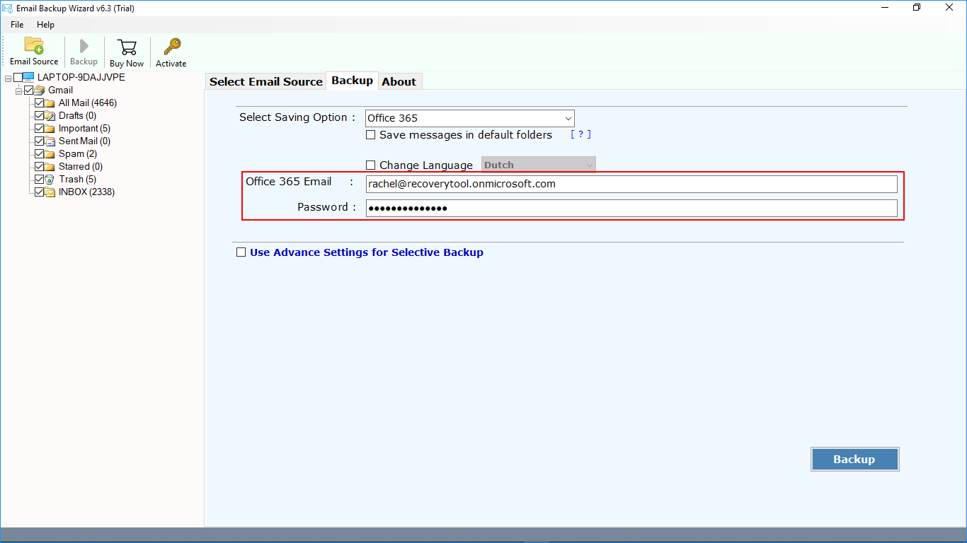 Select OLM to PST file saving option