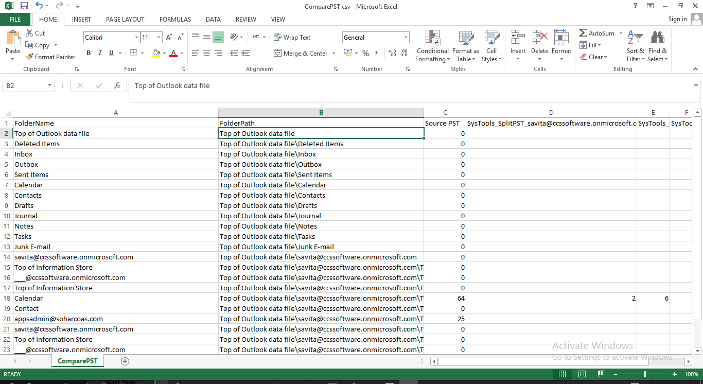 exported report csv file