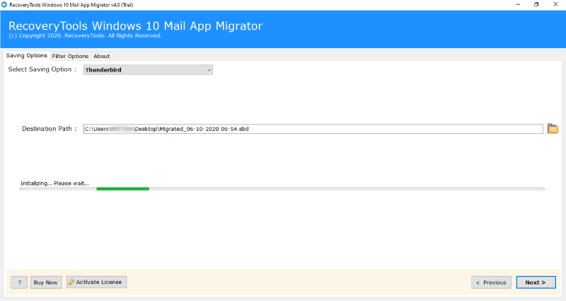 migration process of windows 10 mail to thunderbird will start