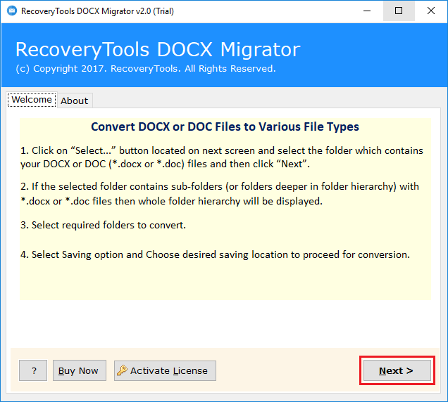 RecoveryTools DOCX Migrator