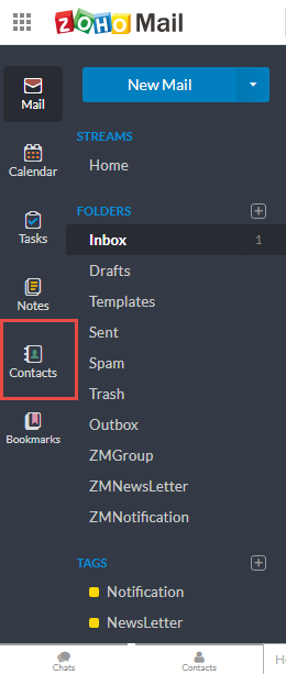 zoho contacts section